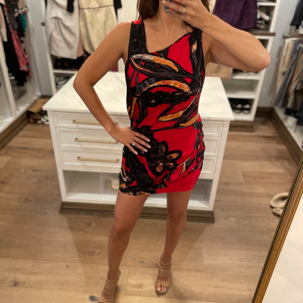 Vibrant Red Silk Ali Ro Cocktail Dress